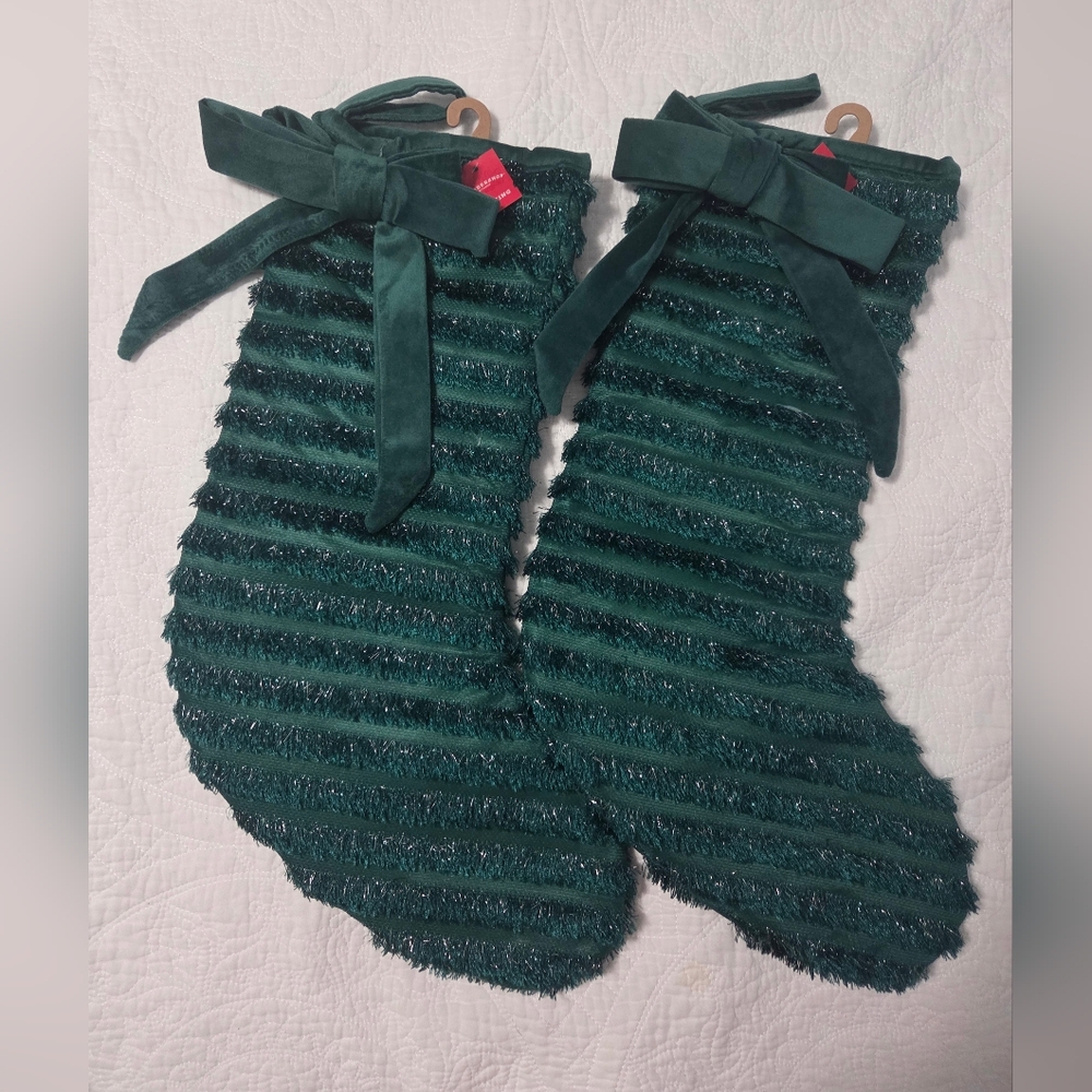 NWT Elegant Dark Green Textured Christmas Stockings - 2
